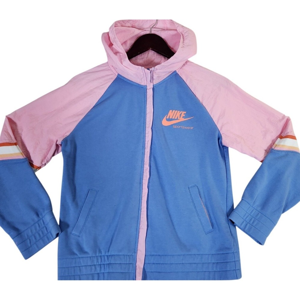 Nike Jacket Girls XL Loose Fit Heritage Hybrid‎ Hooded Pink Blue CU8293-478